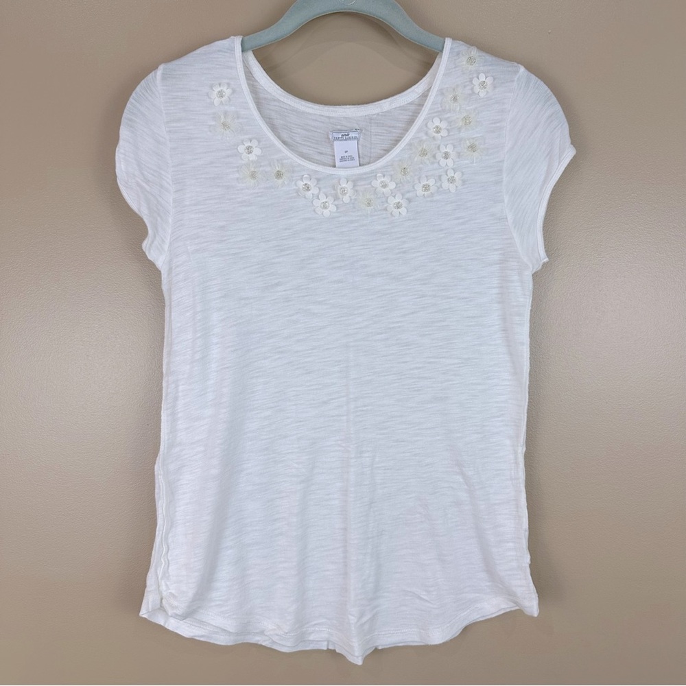 Aerie Pretty Luxuries Ivory Beaded Flowers Babydoll Sleep Shirt Top Small Fairy